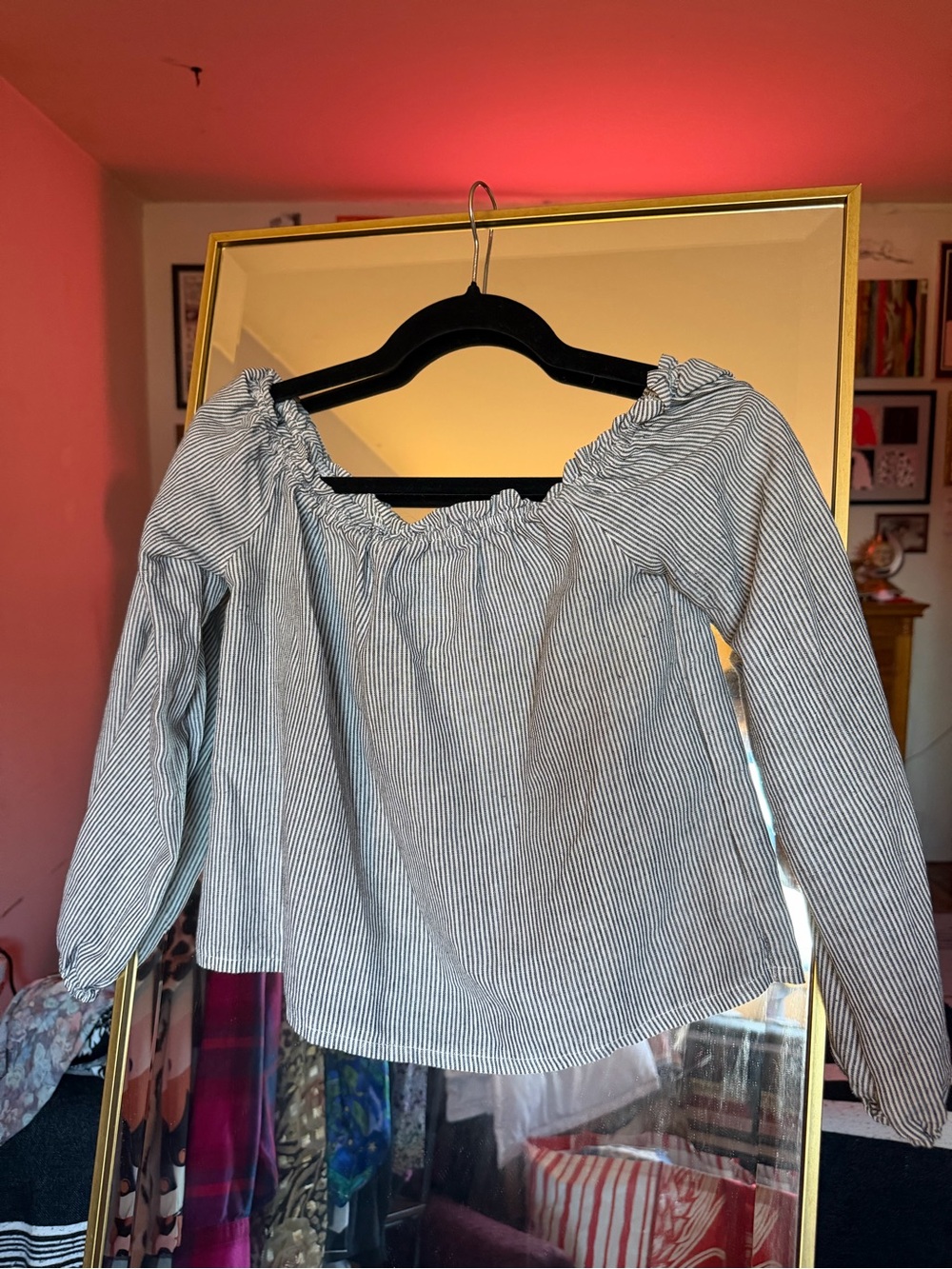 Brandy Melville Blue and White Striped Long Sleeve Blouse - crop